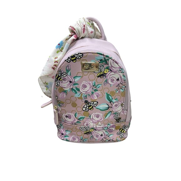Betsey Johnson Backpack Purse Pink Bubble Bee Floral With Scarf tie - Picture 1 of 10